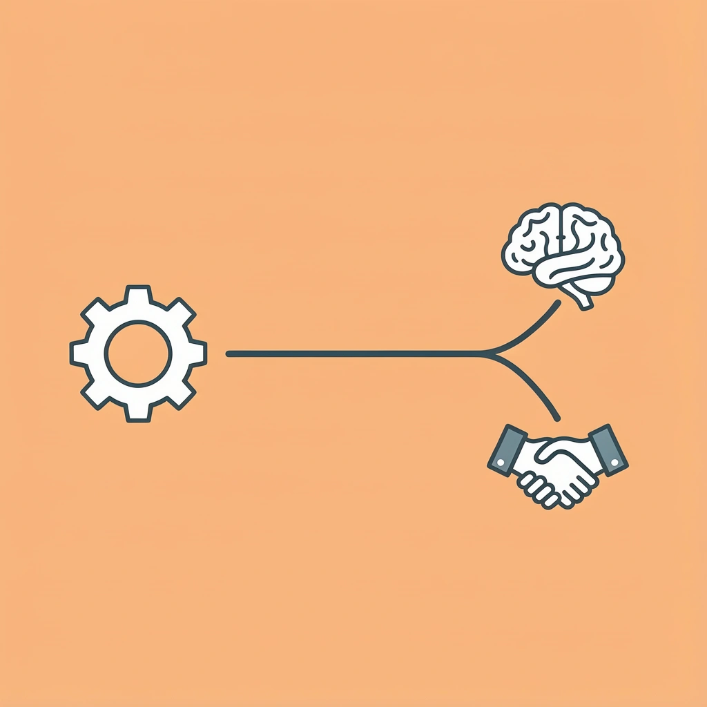 Two diverging paths showing smart AI deployment versus full automation