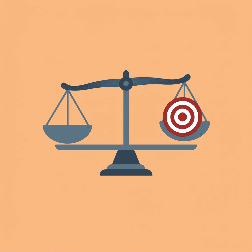  Balance scale showing unnecessary features on one side versus relevant business problems on the other