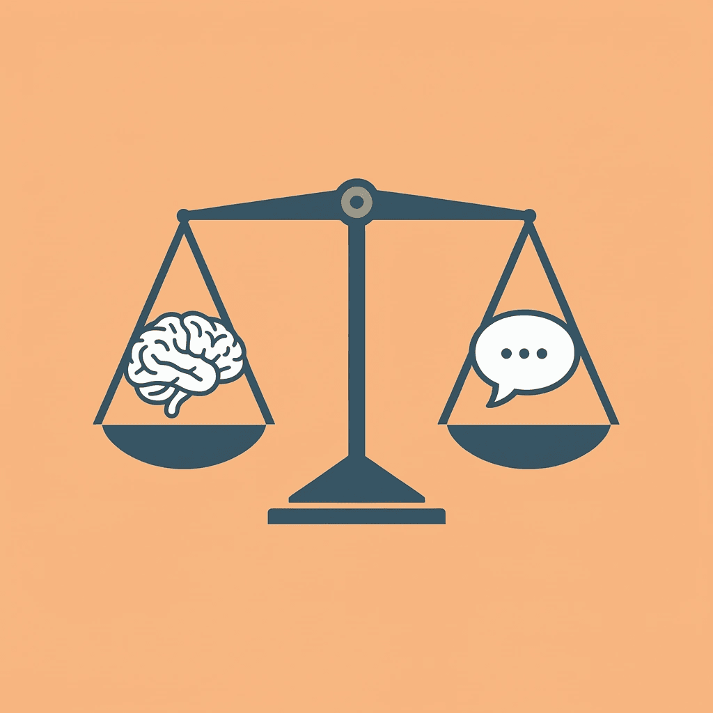 Balance scale comparing generative AI on one side and conversational AI on the other