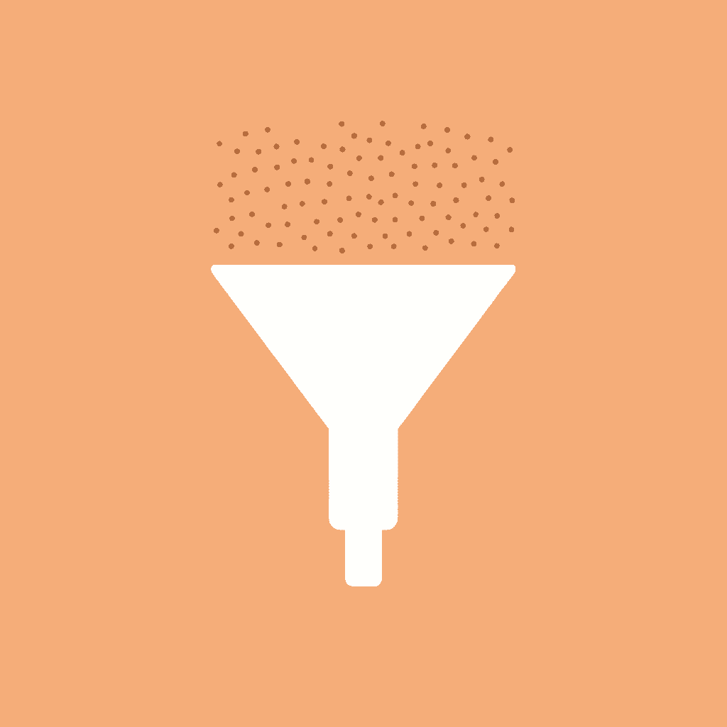 Sales funnel with dots filtering down through conversational AI automation