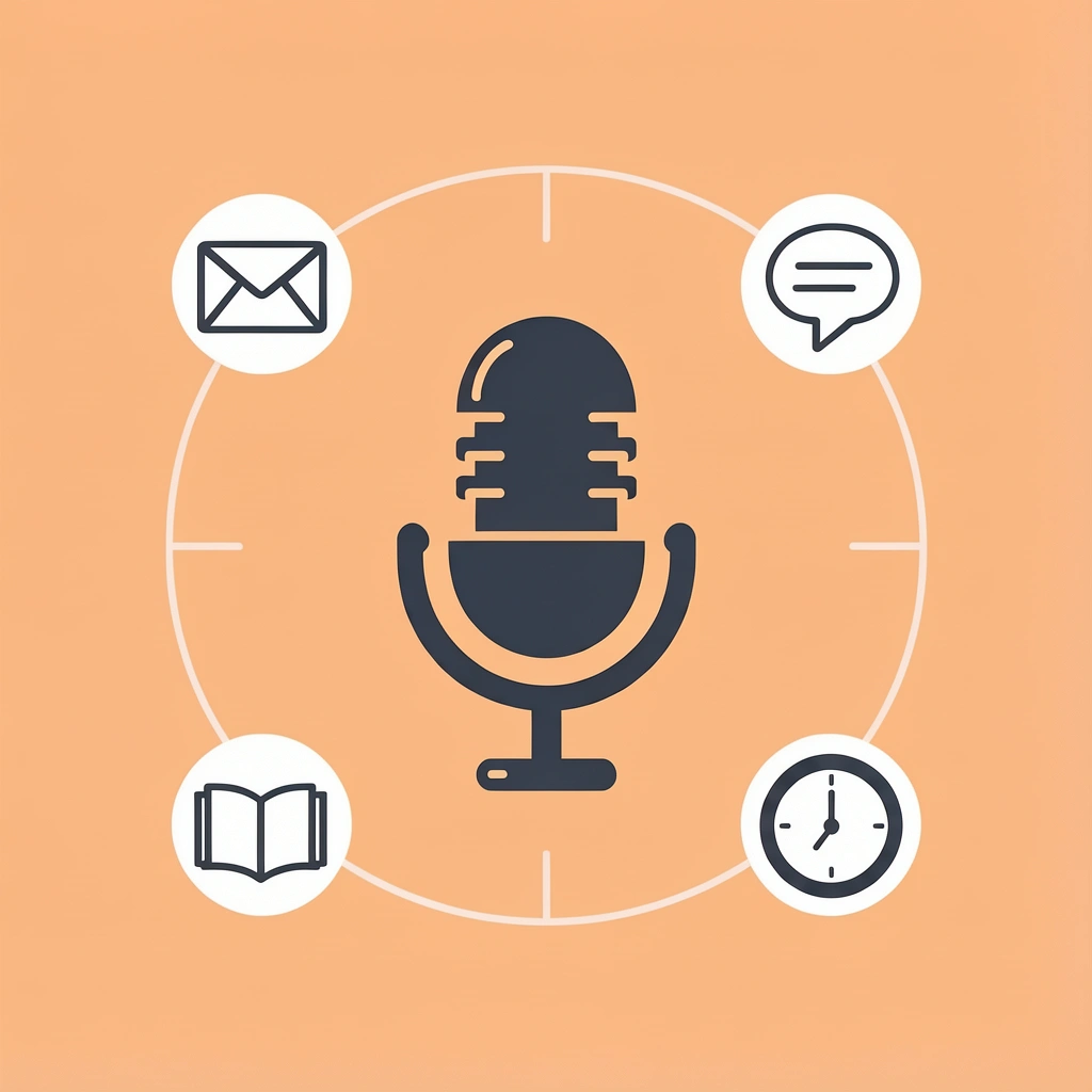 Central AI hub connected to chat, email, and voice call icons representing multi-channel conversation analysis