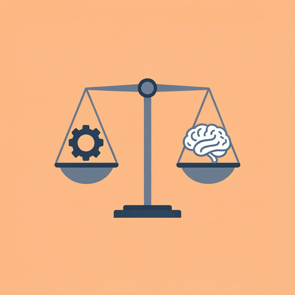 Balance scale comparing Traditional Scoring (manual, batch processing) on left vs AI Lead Scoring (automated, real-time) on right
