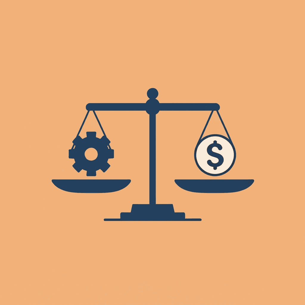 Balance scale showing three competing factors: features, cost, and implementation difficulty - Best Rated Voice Assistants for Conversational AI
