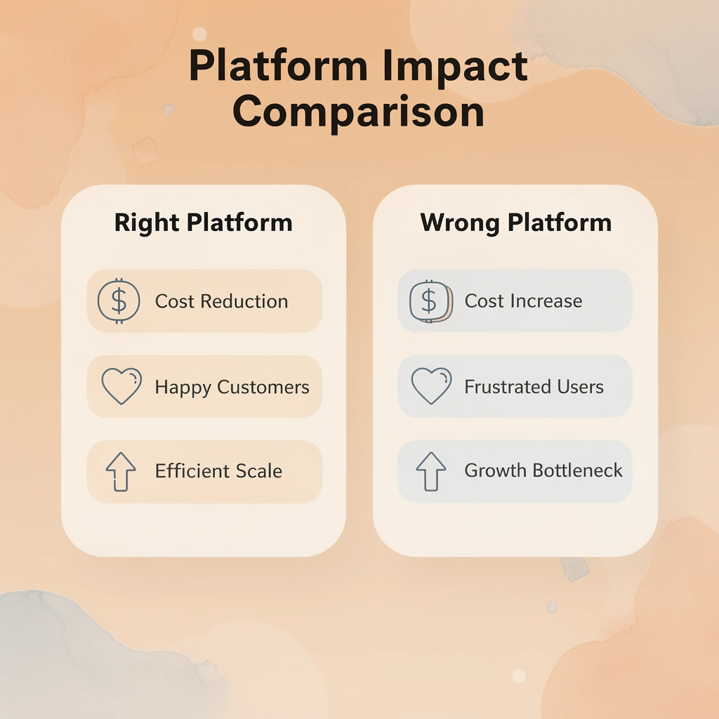 Comparison table showing right vs wrong chatbot platform outcomes