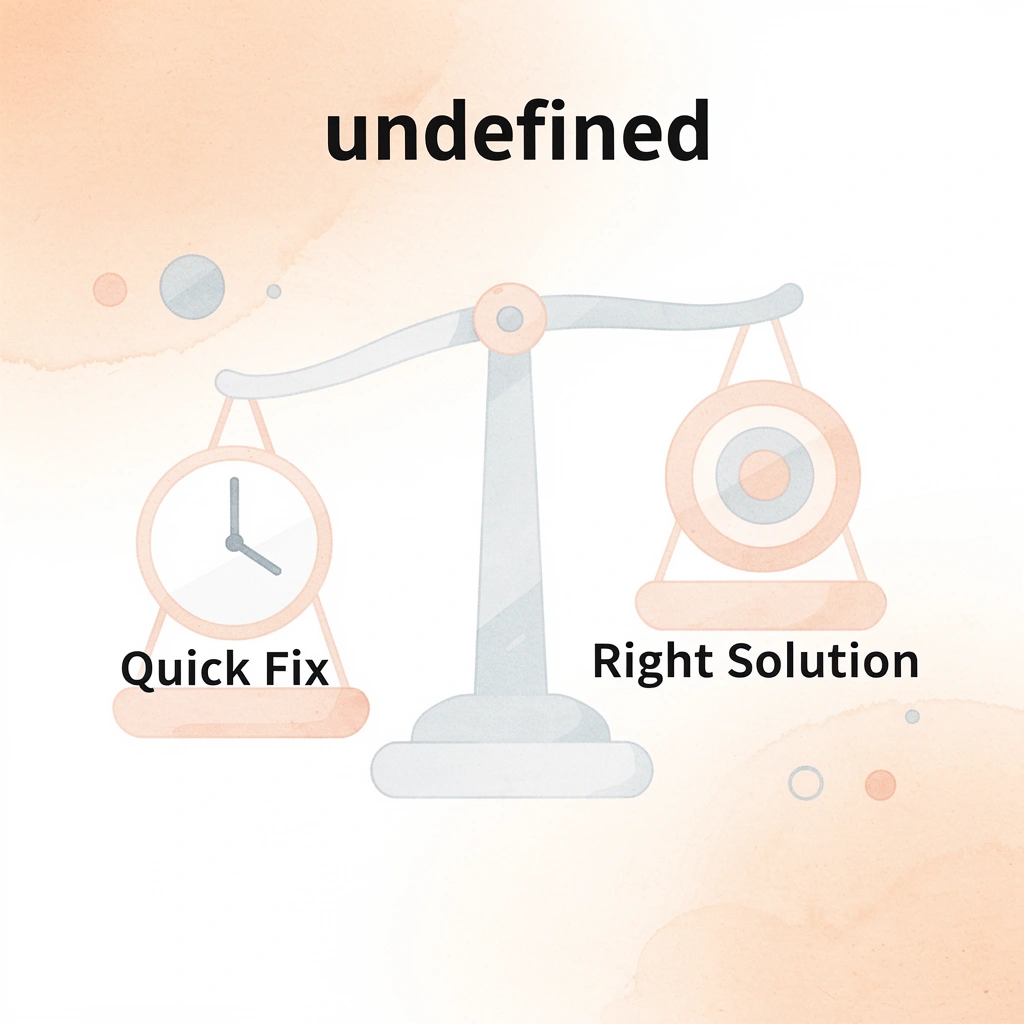 Balance scale weighing quick fixes versus right solutions