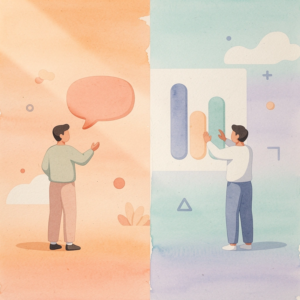 Split scene comparing chatbot limitations with voice AI capabilities