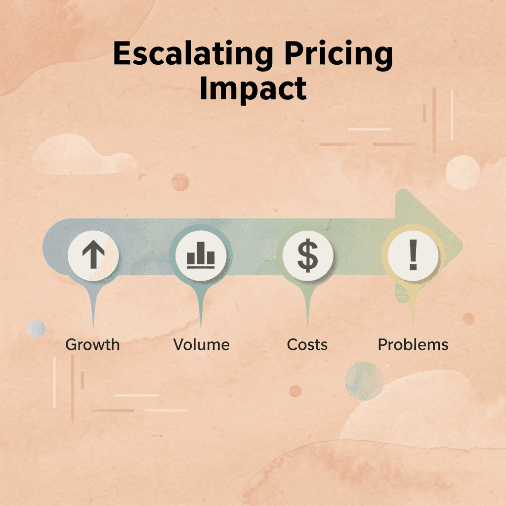 Arrow progression showing escalating pricing impact from growth to problems - Intercom Alternatives