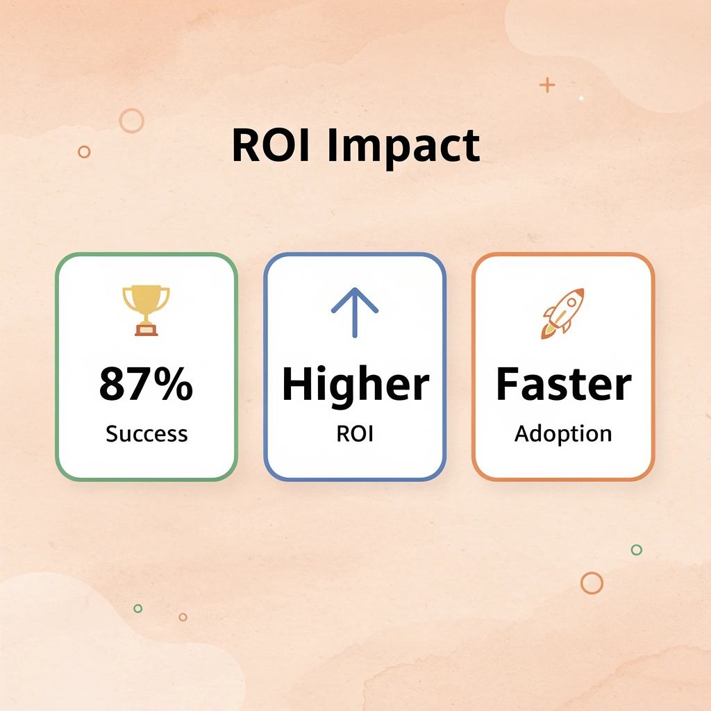 Statistics showing 87% success rate and improved ROI metrics