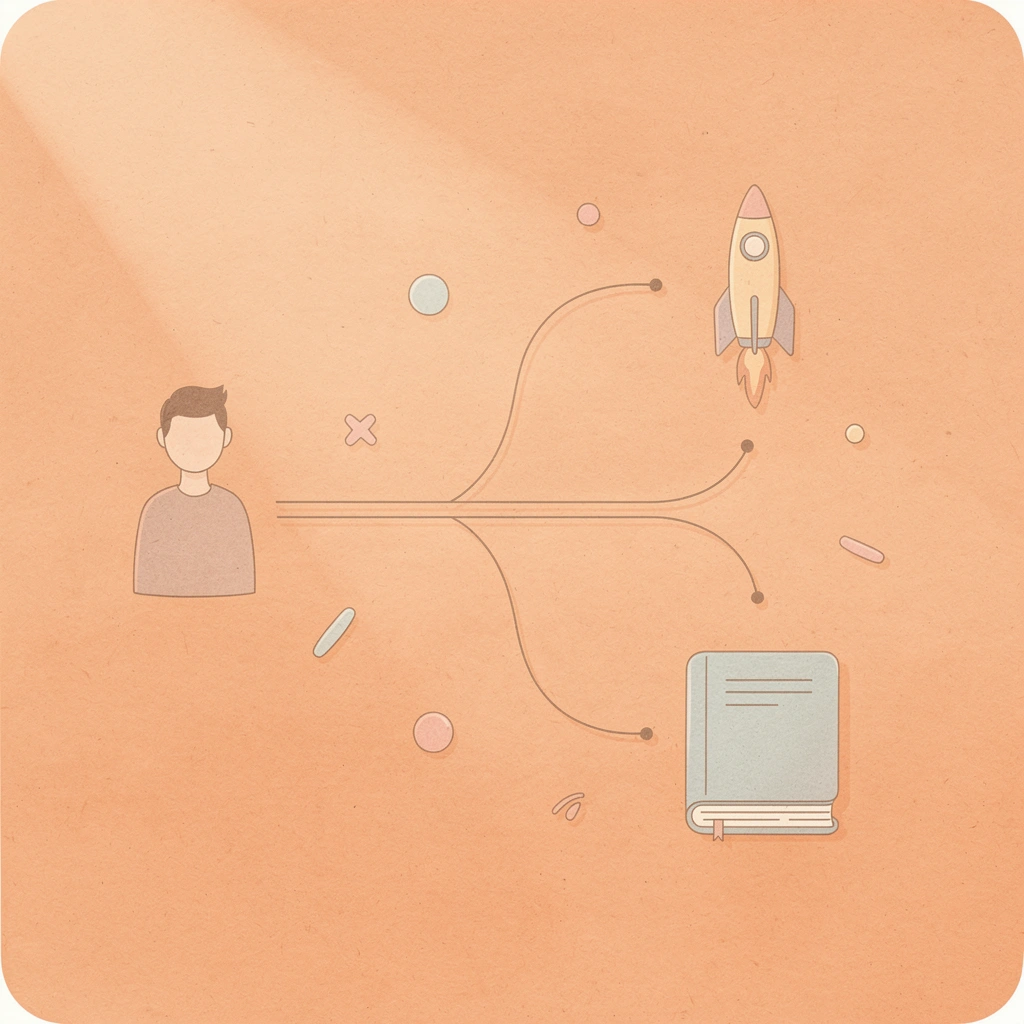 Decision path icon splitting into two directions representing wrong and right approaches