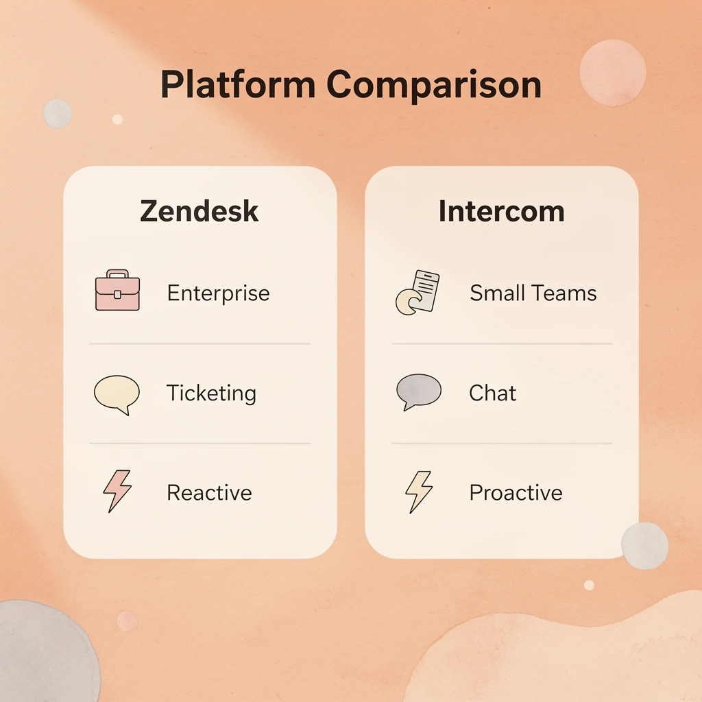 Comparison table showing Zendesk versus Intercom features