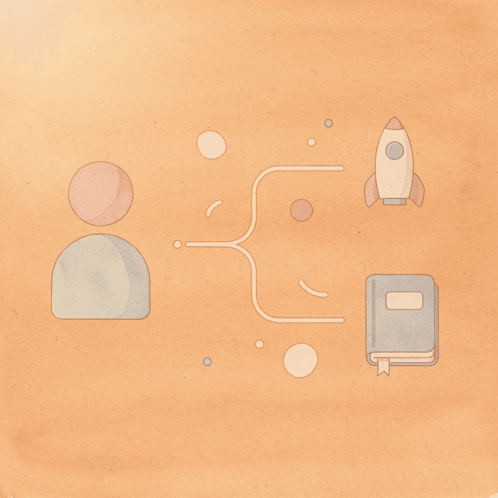 Decision point icon splitting into two platform choice paths