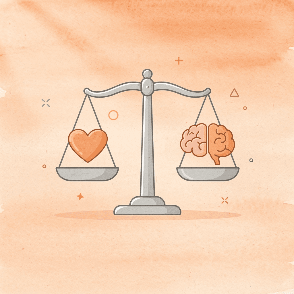 Balance scale comparing structured processes with AI implementation