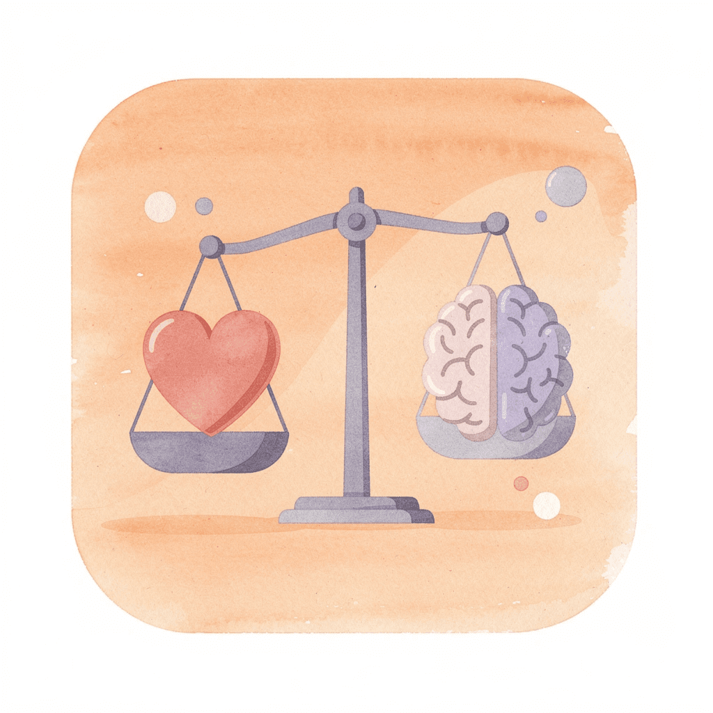 Balance scale comparing AI automation with human empathy