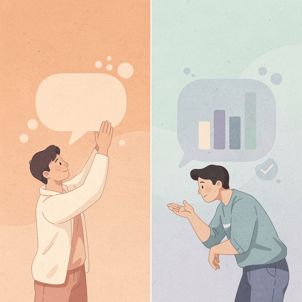 Split scene comparing traditional human-only customer service with AI-augmented customer service