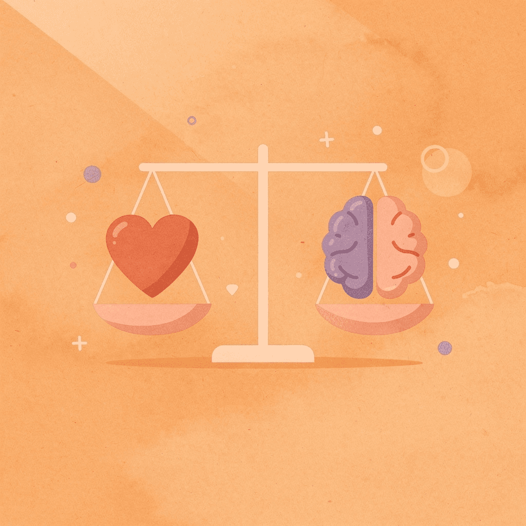 Balance scale comparing AI automation with human empathy in customer service