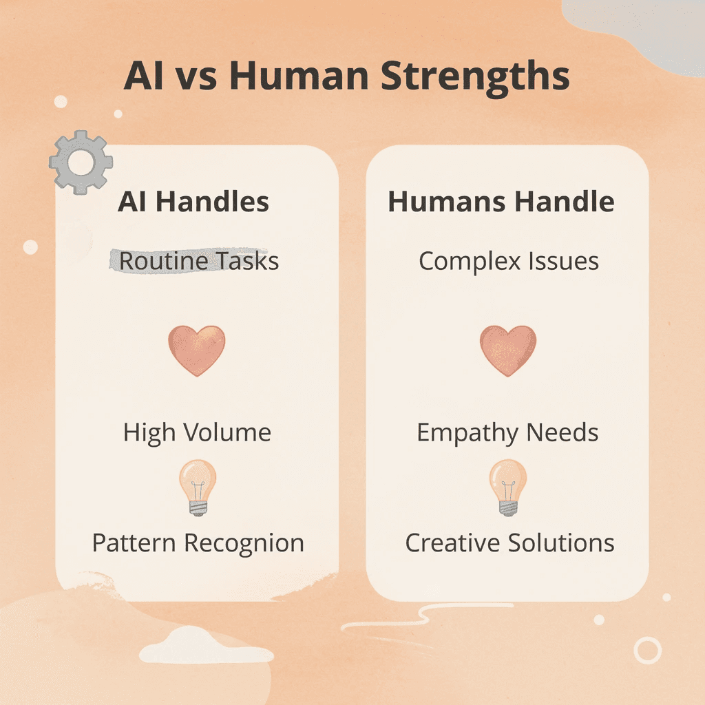 Comparison chart showing AI strengths versus human strengths in customer service