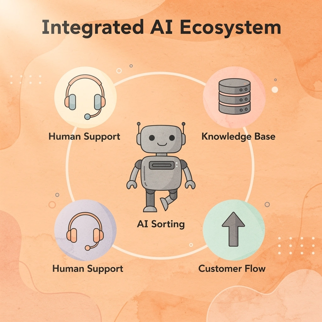Integrated AI ecosystem with central hub and connected components