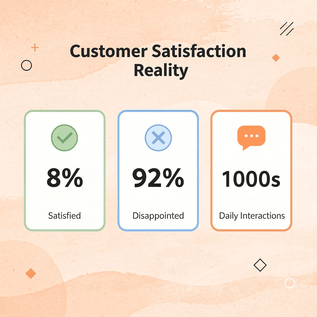 Statistics showing low customer satisfaction rates with AI agents