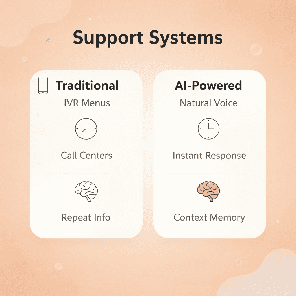 Comparison table of traditional vs AI-powered support systems