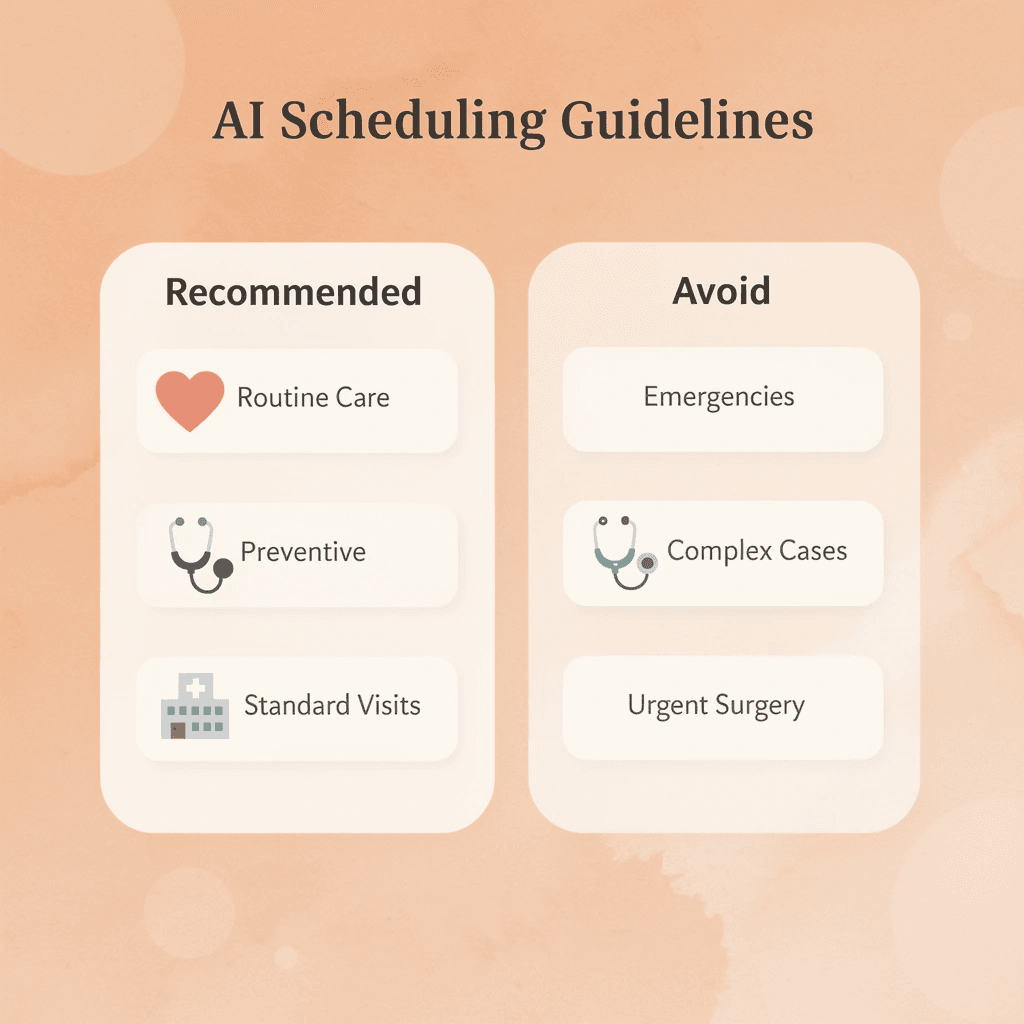 Comparison chart showing when to use versus avoid AI scheduling