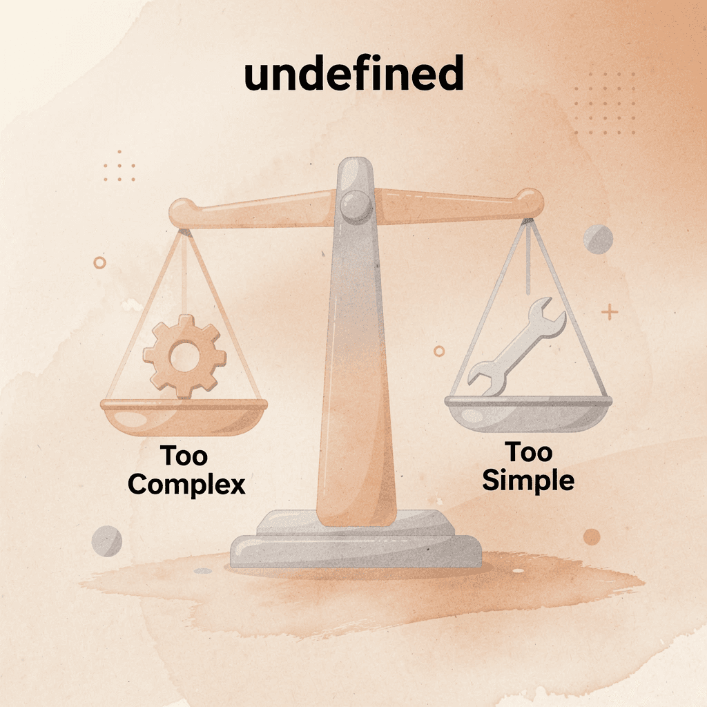 Balance scale showing tool complexity trade-offs