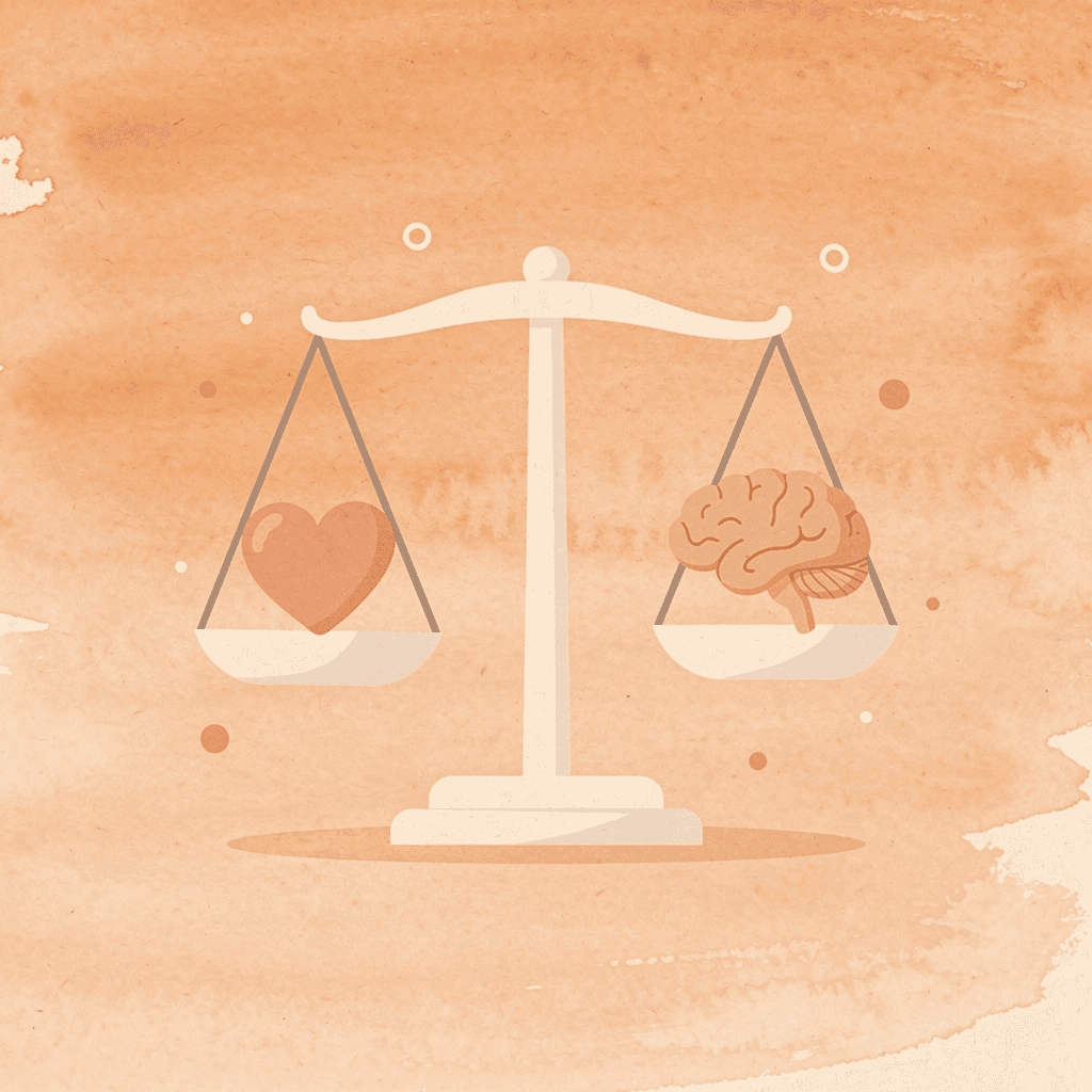 Balance scale with robot and stethoscope representing AI versus human oversight in healthcare