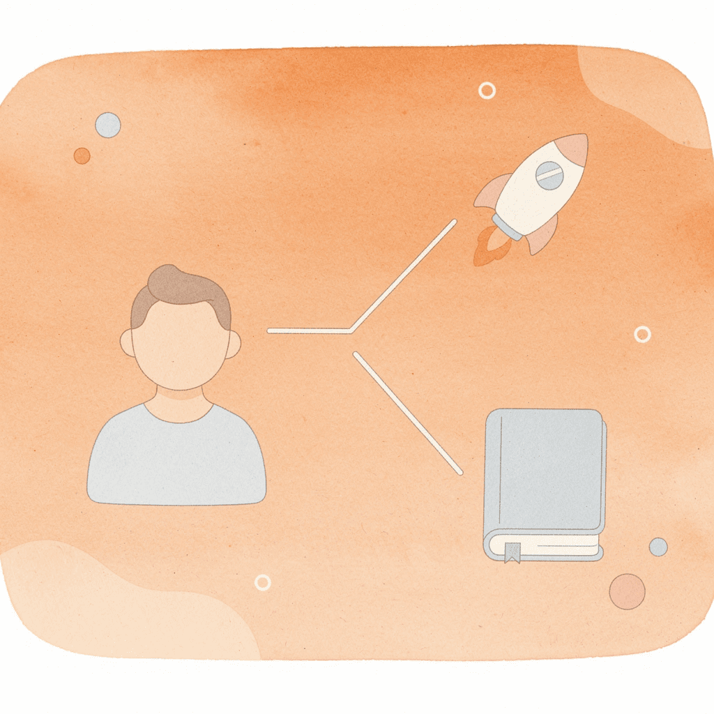 Icon showing traditional support splitting into an automated AI system