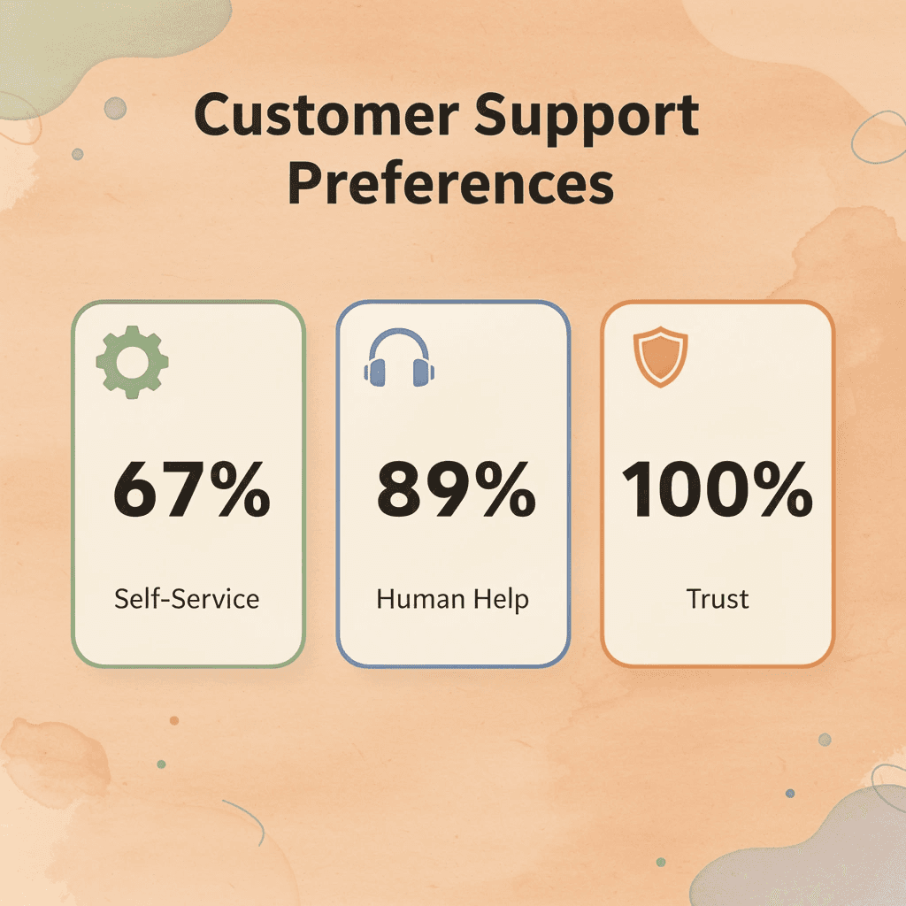 Statistics showing customer support preferences and trust importance