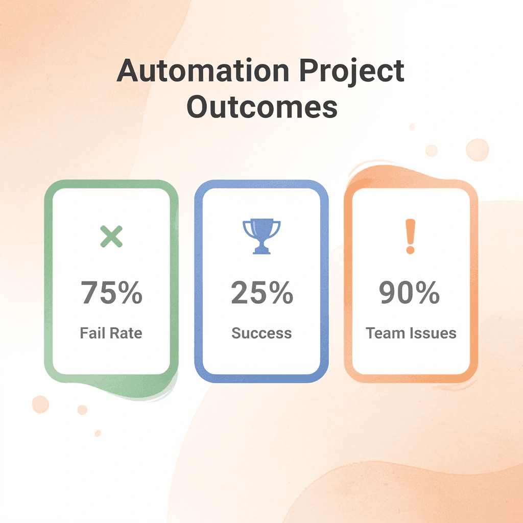 Statistics showing automation project failure rates and causes