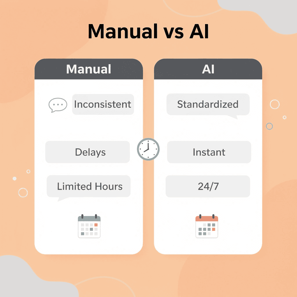 Comparison table of manual call handling versus AI voice agents