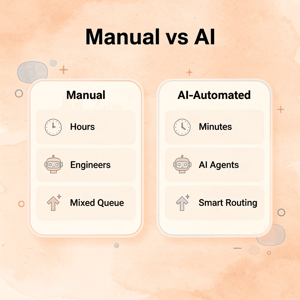 Comparison chart showing manual process versus AI-automated process