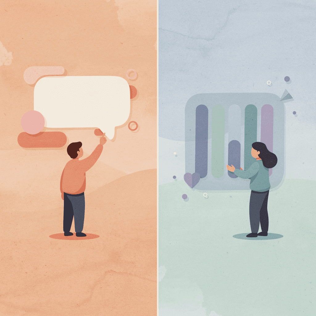 Split scene showing contrast between traditional human-only support and modern AI-powered support