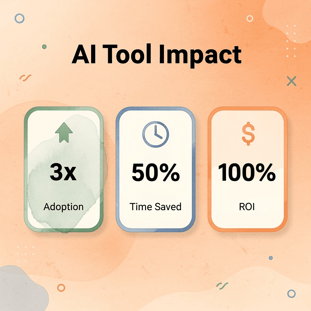 Statistics showing AI tool impact metrics
