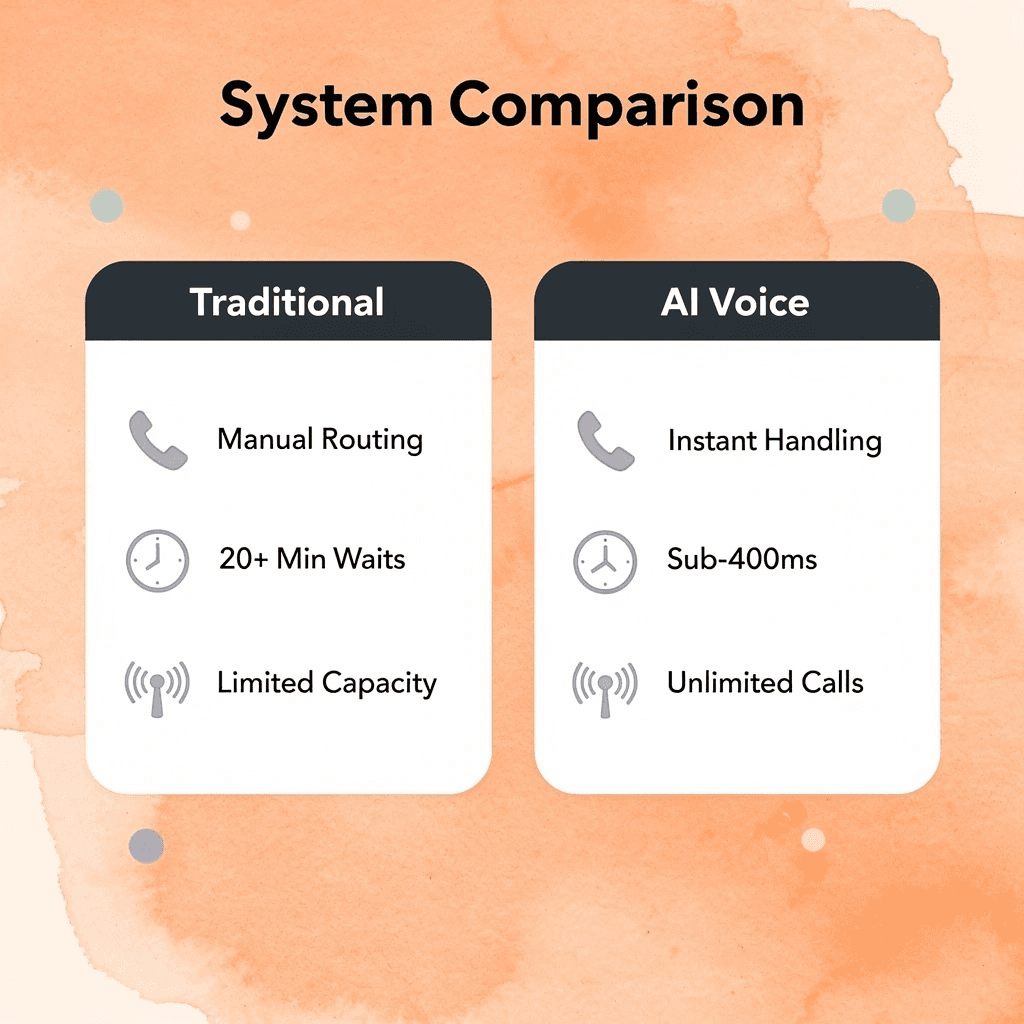 Comparison table between traditional and AI voice systems
