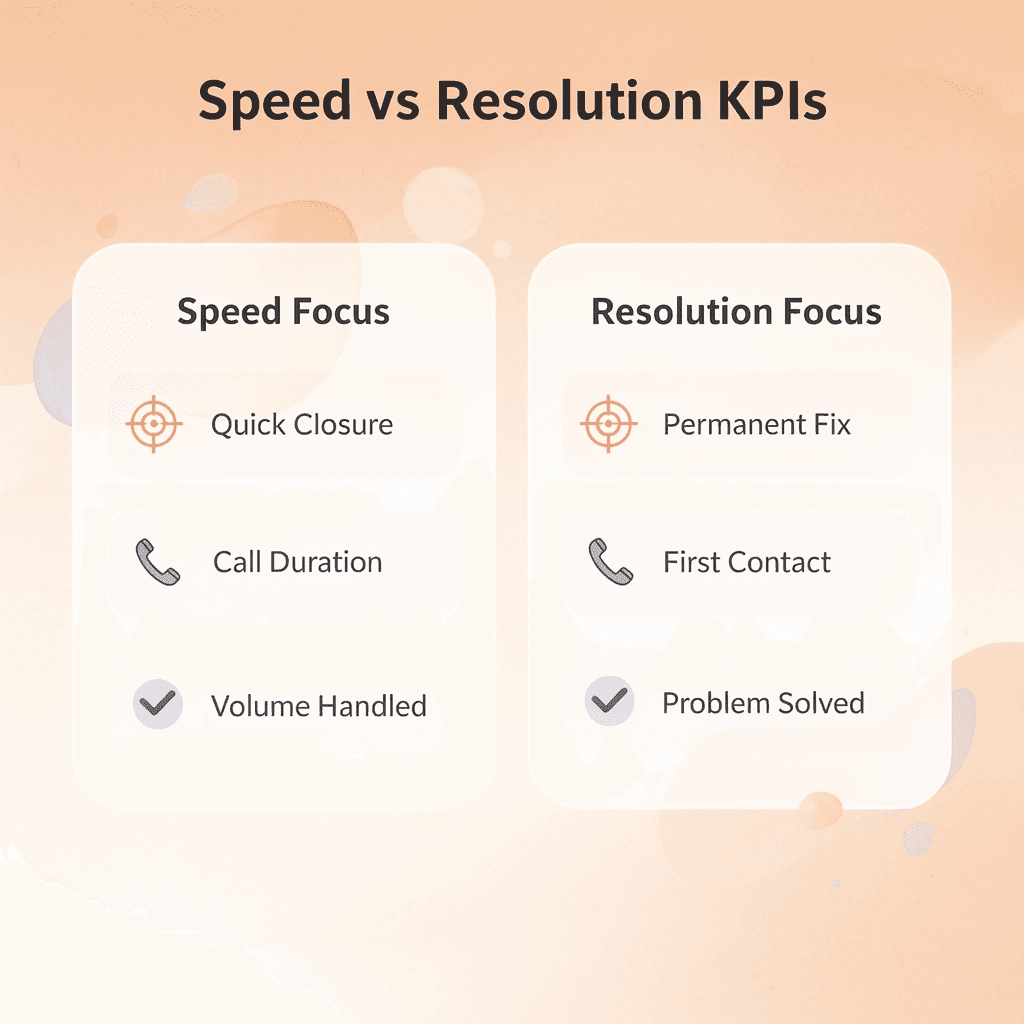 Comparison table showing speed-focused versus resolution-focused KPIs