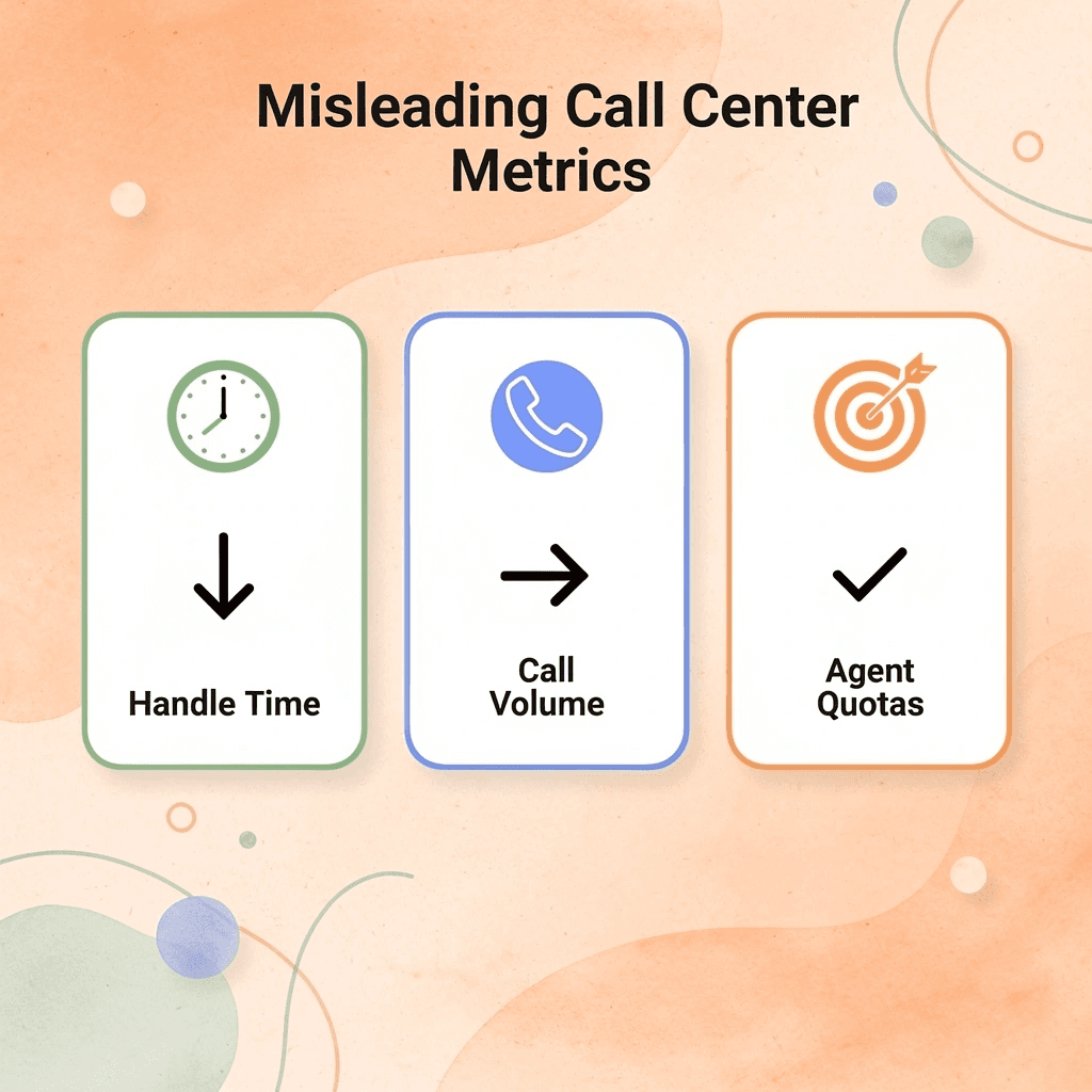 Infographic showing three call center metrics that appear positive