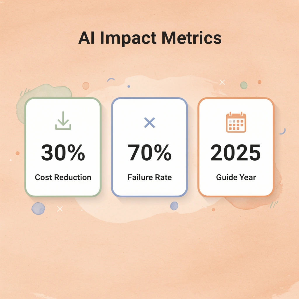 Statistics showing AI impact metrics, including cost reduction and failure rates