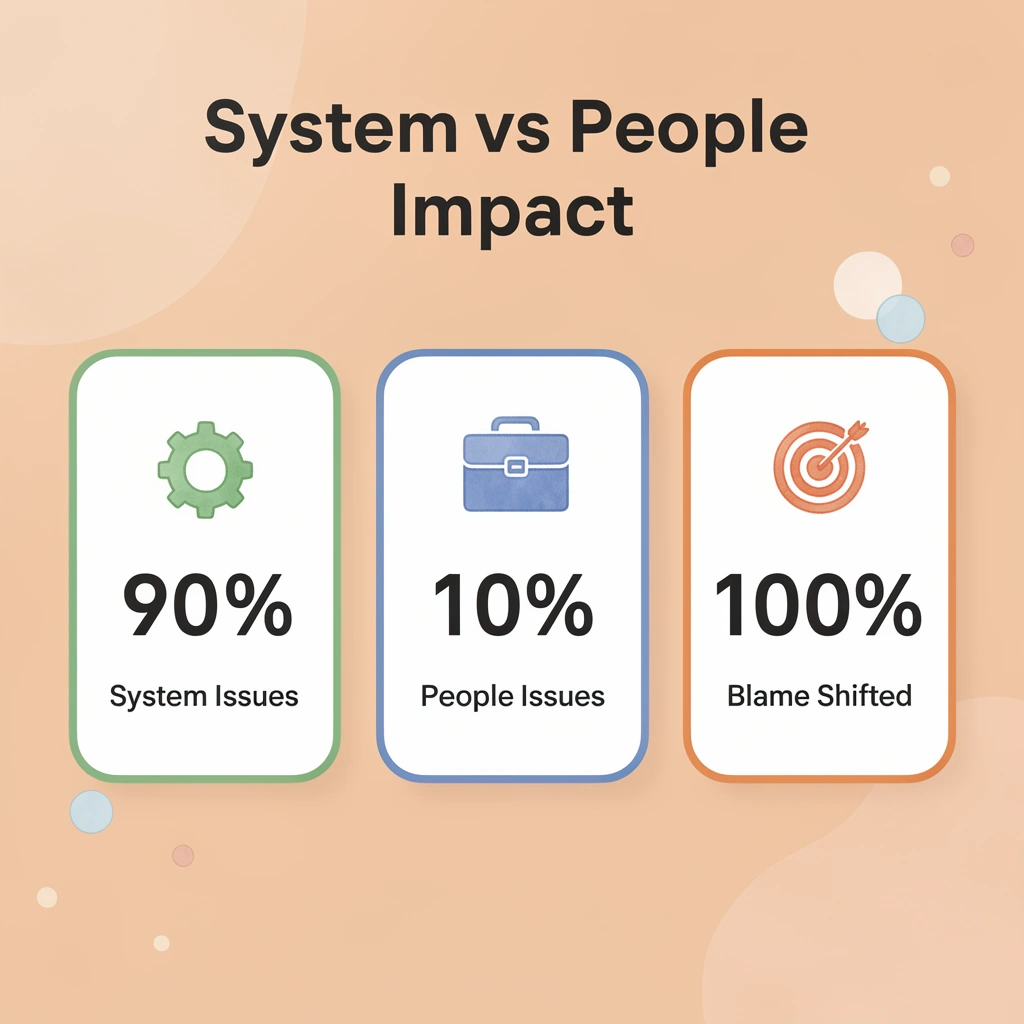 Statistics showing system issues versus people issues in customer service