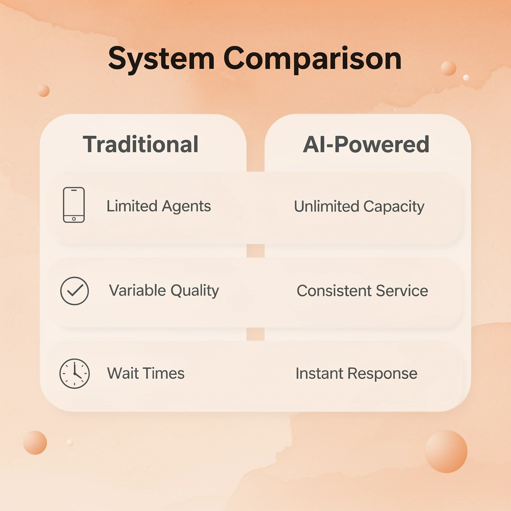 Comparison table showing traditional vs AI-powered phone systems