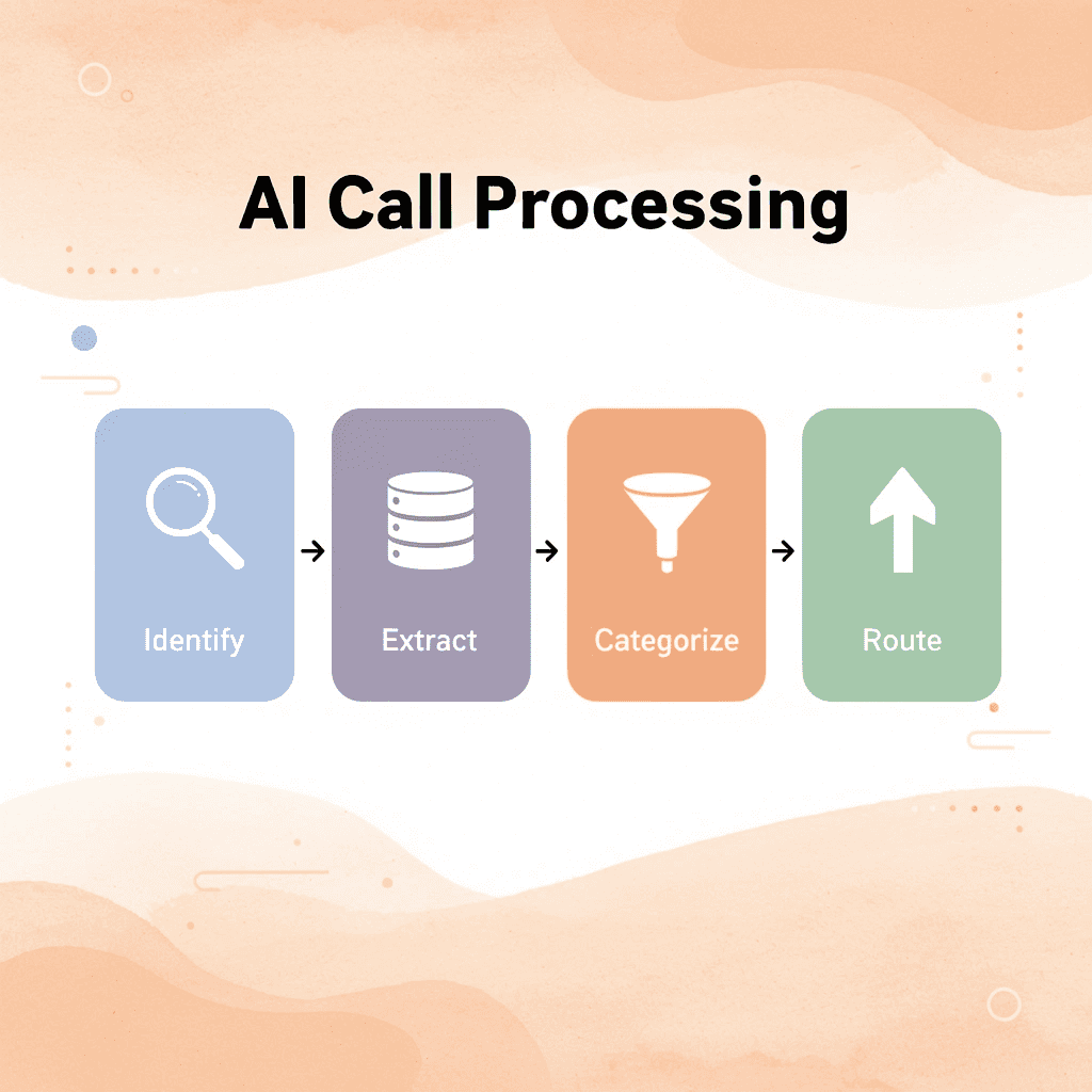 Process flow showing AI call processing steps from identification to routing