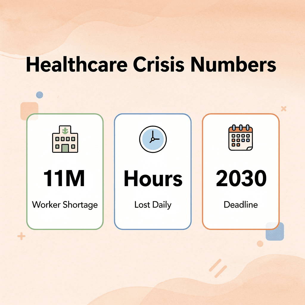 Healthcare crisis statistics showing worker shortage and time pressures