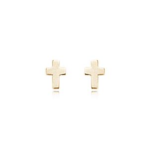 Yellow Gold Tiny Cross Earrings