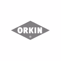 Orkin pest control company logo with white text inside a gray diamond shape.