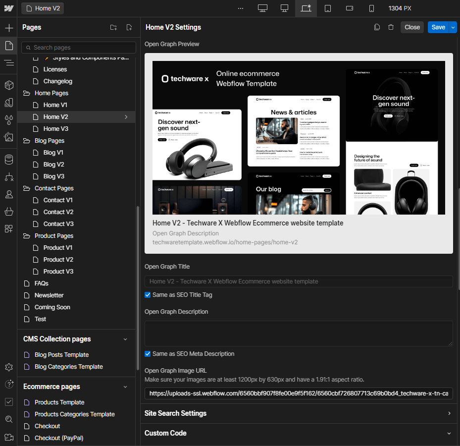Techware X - Webflow Template Meta Configuration