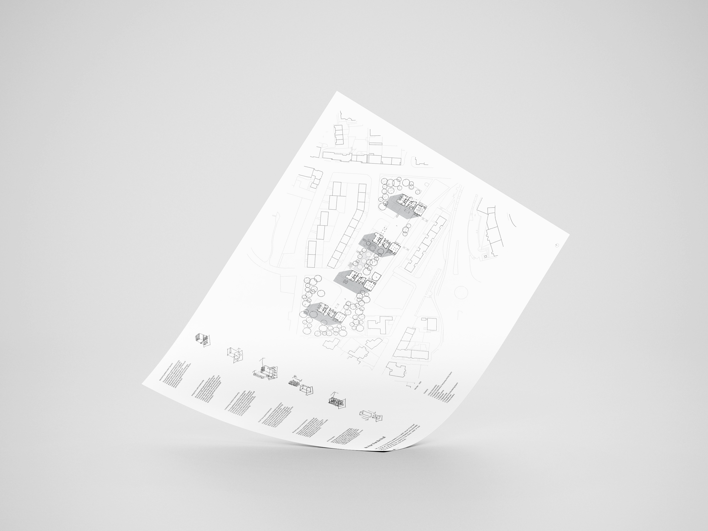 Architectural drawings on a piece of white A4 paper