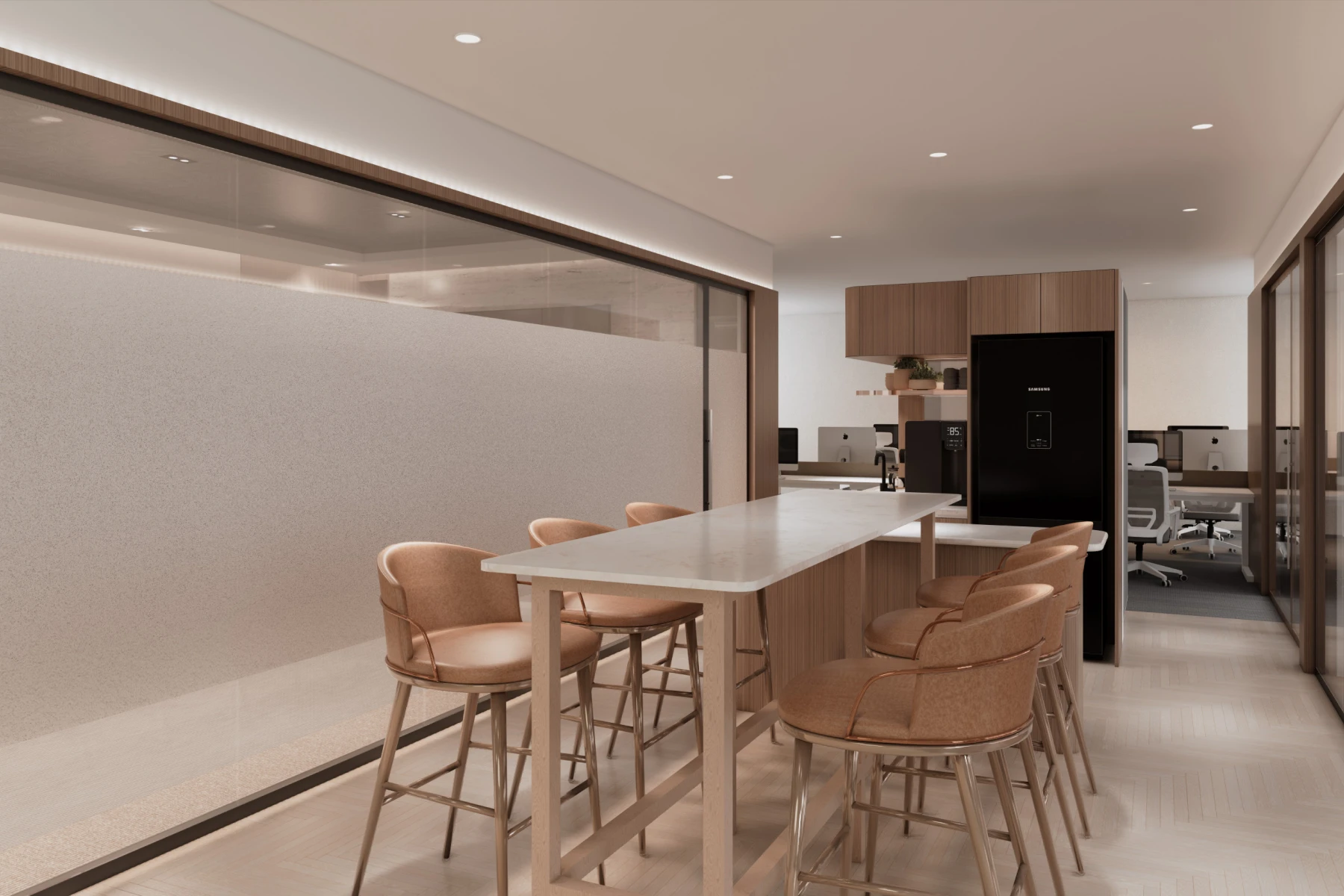 Office renovation with multi-use zones and modern office furniture