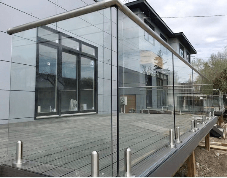 Aluminum and glass railing installation