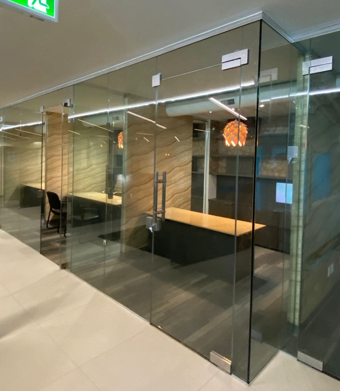 Custom interior glass door installation