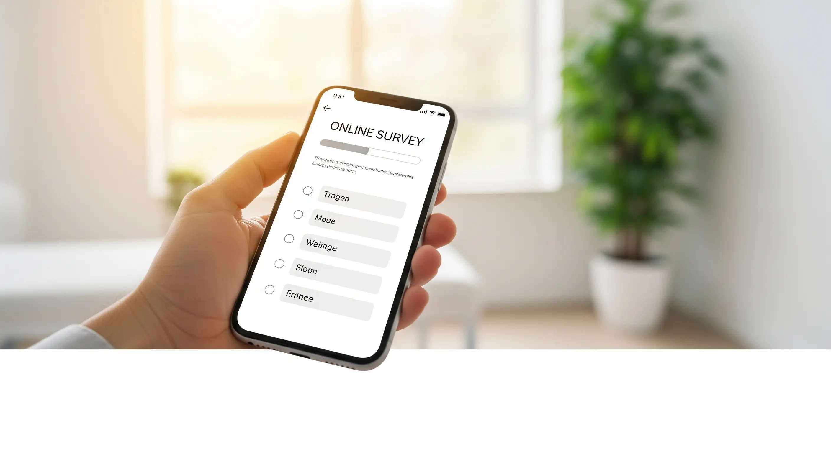 Smartphone screen showing an online survey interface for collecting patient satisfaction data