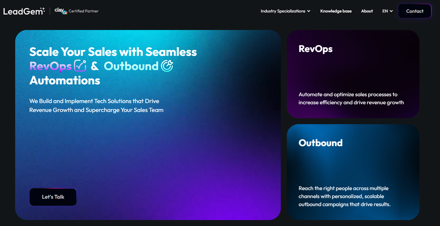Screenshot of LeadGem homepage